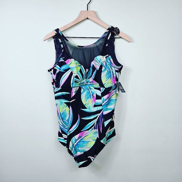 NWT Torrid Mesh High Neck One-Piece Swimsuit. Multi-Colored 1X - Picture 2 of 15
